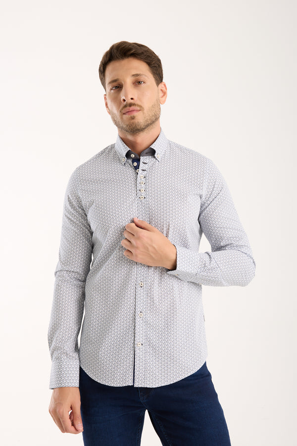 Camisa Hombre Donatello Iconic Popelin Stretch Blanco Azul