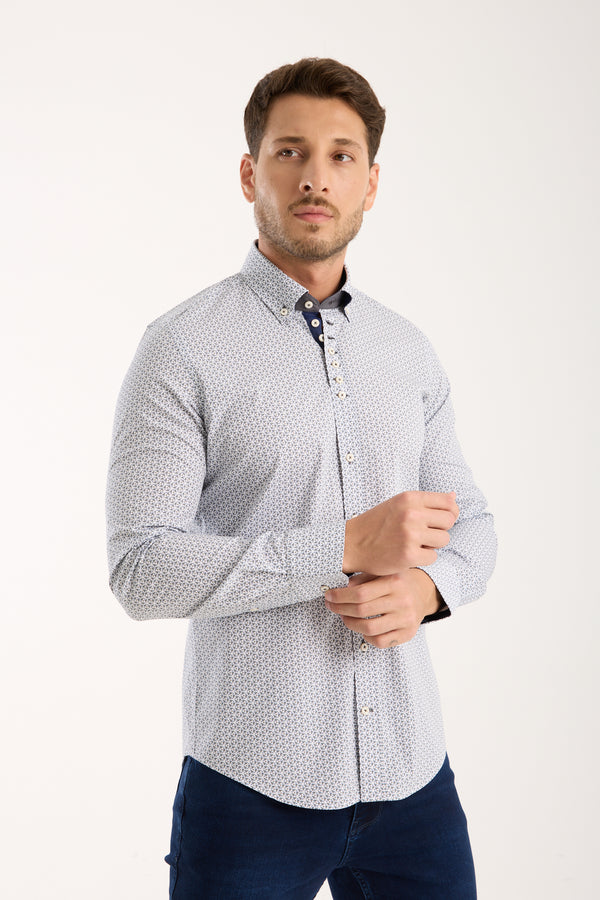 Camisa Hombre Donatello Iconic Popelin Stretch Blanco Azul