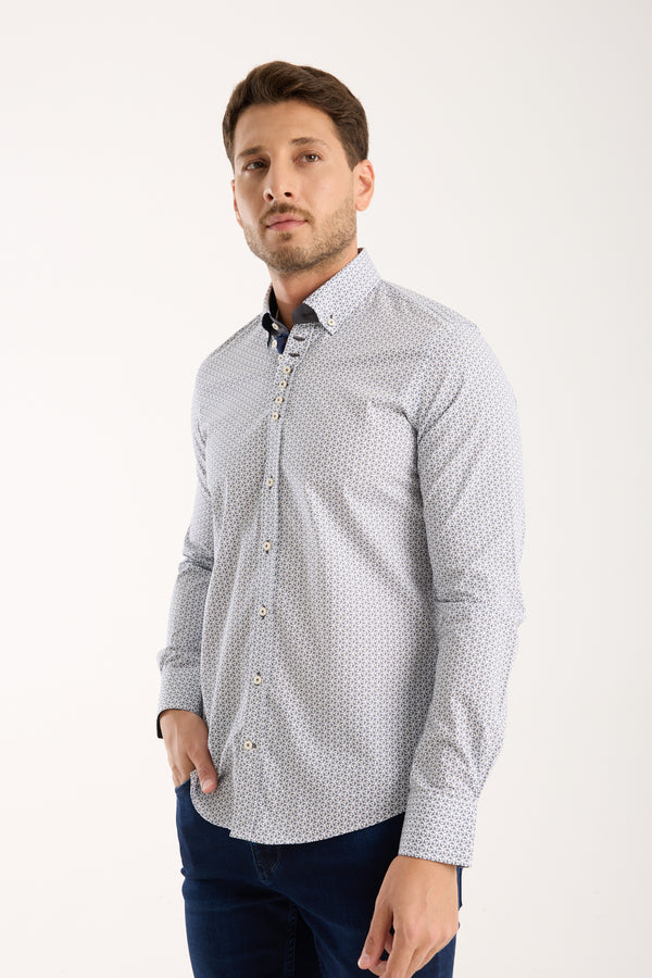 Camisa Hombre Donatello Iconic Popelin Stretch Blanco Azul
