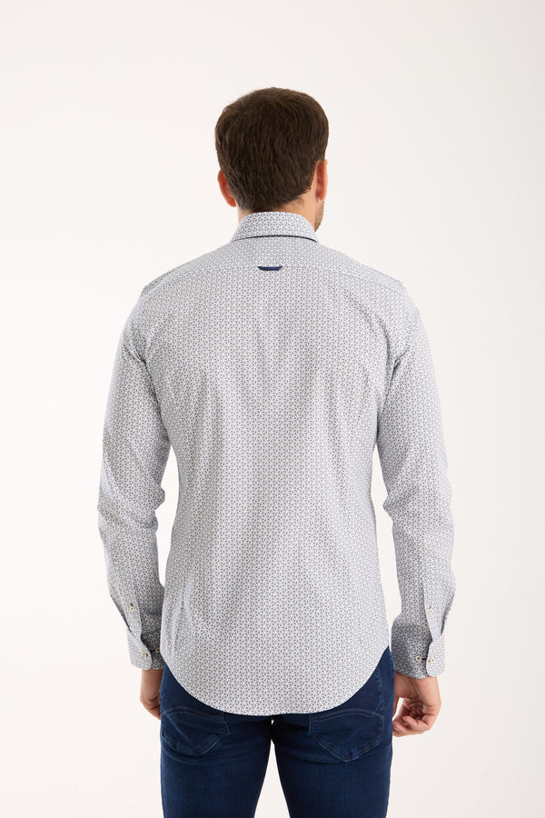 Camisa Hombre Donatello Iconic Popelin Stretch Blanco Azul