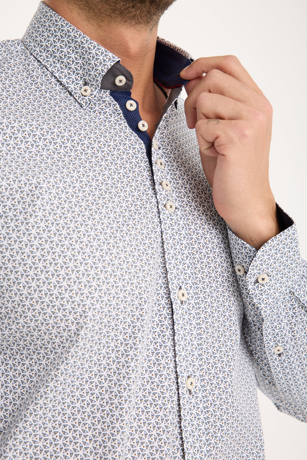Camisa Hombre Donatello Iconic Popelin Stretch Blanco Azul