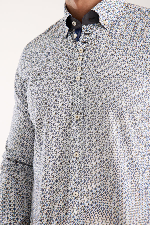 Camisa Hombre Donatello Iconic Popelin Stretch Blanco Azul