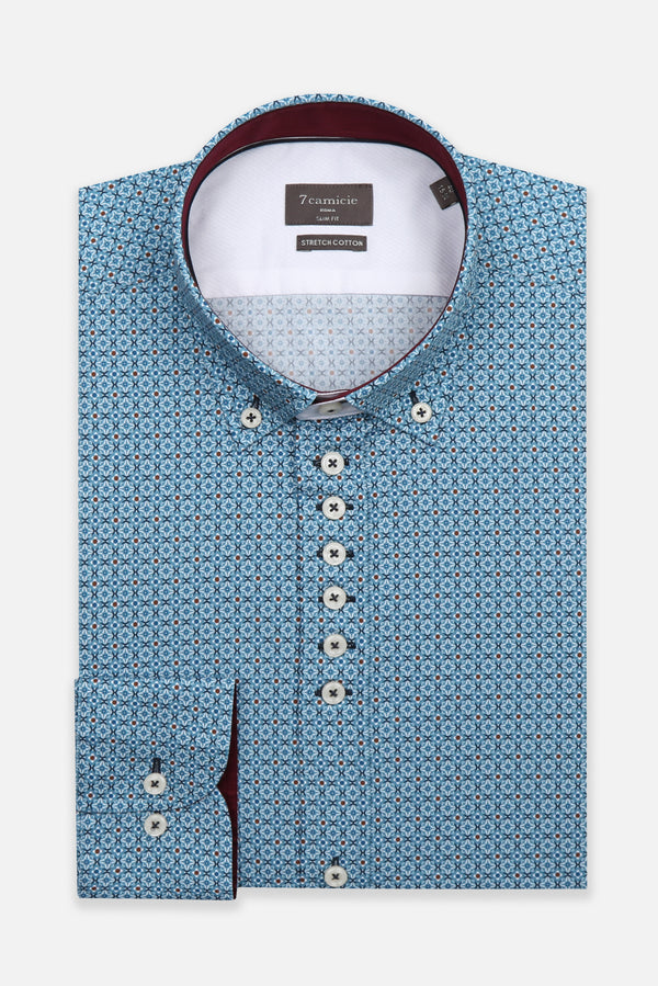 Camicia Uomo Donatello Iconic Popelin Stretch Celeste Bianco
