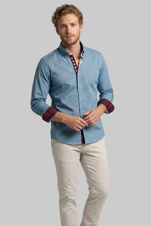 Donatello Iconic Herren Hemd Poplin Stretch Hellblau Weiss