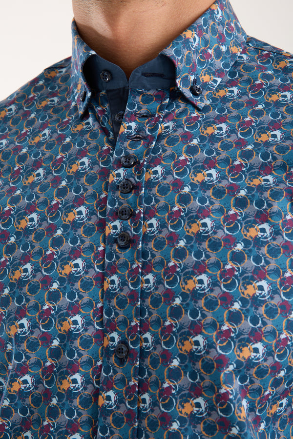 Camicia Uomo Donatello Iconic Popelin Stretch Blu Giallo