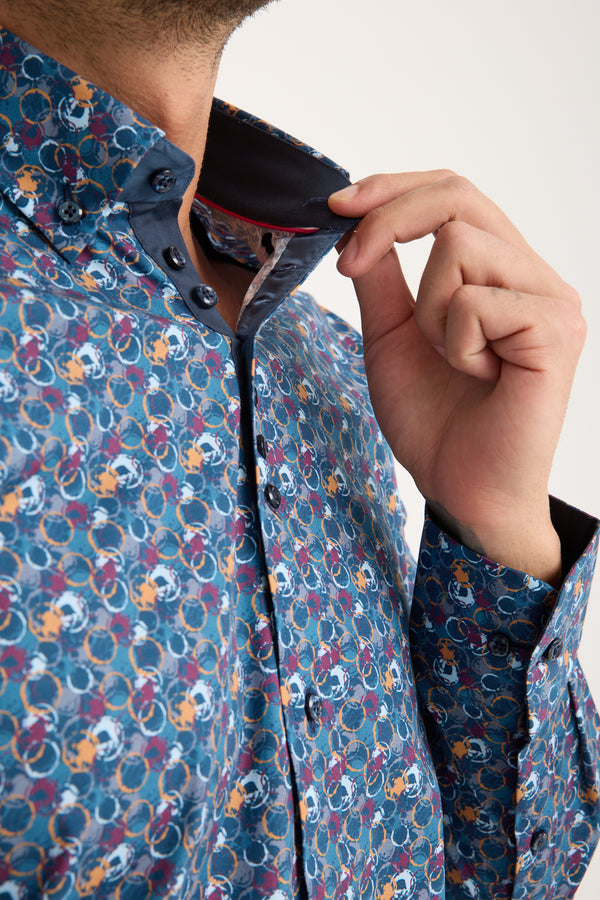 Camicia Uomo Donatello Iconic Popelin Stretch Blu Giallo