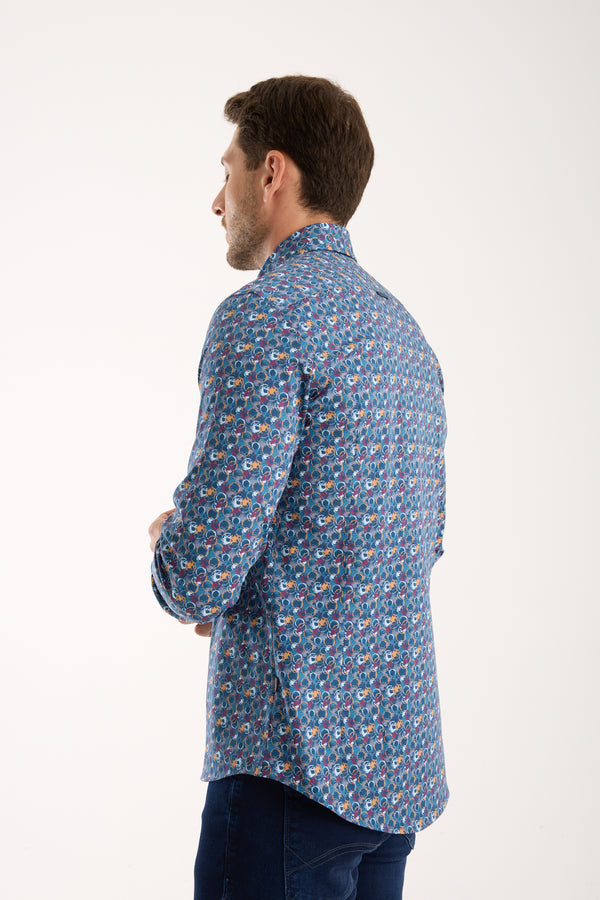 Camicia Uomo Donatello Iconic Popelin Stretch Blu Giallo