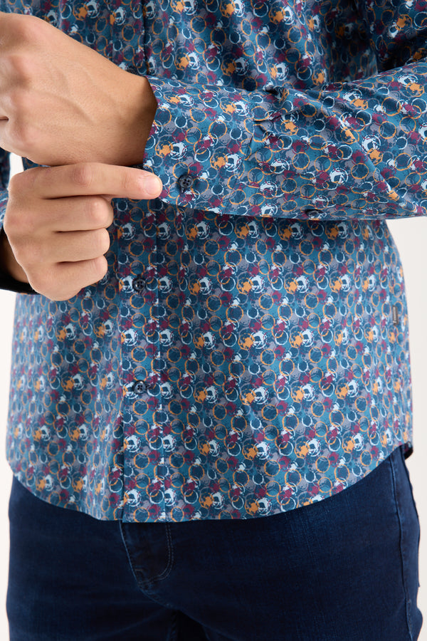Camicia Uomo Donatello Iconic Popelin Stretch Blu Giallo