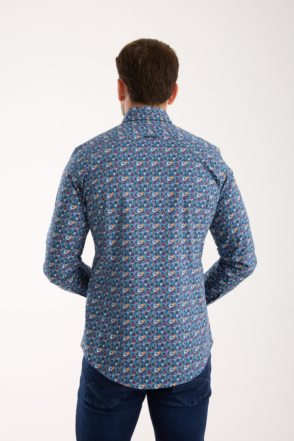 Camicia Uomo Donatello Iconic Popelin Stretch Blu Giallo