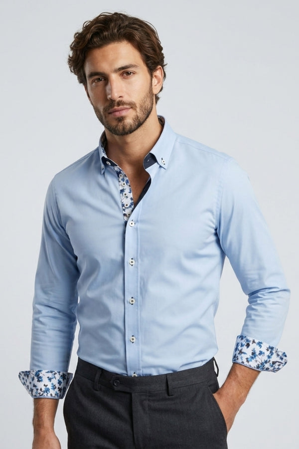Donatello Iconic Herren Hemd Poplin Stretch Hellblau