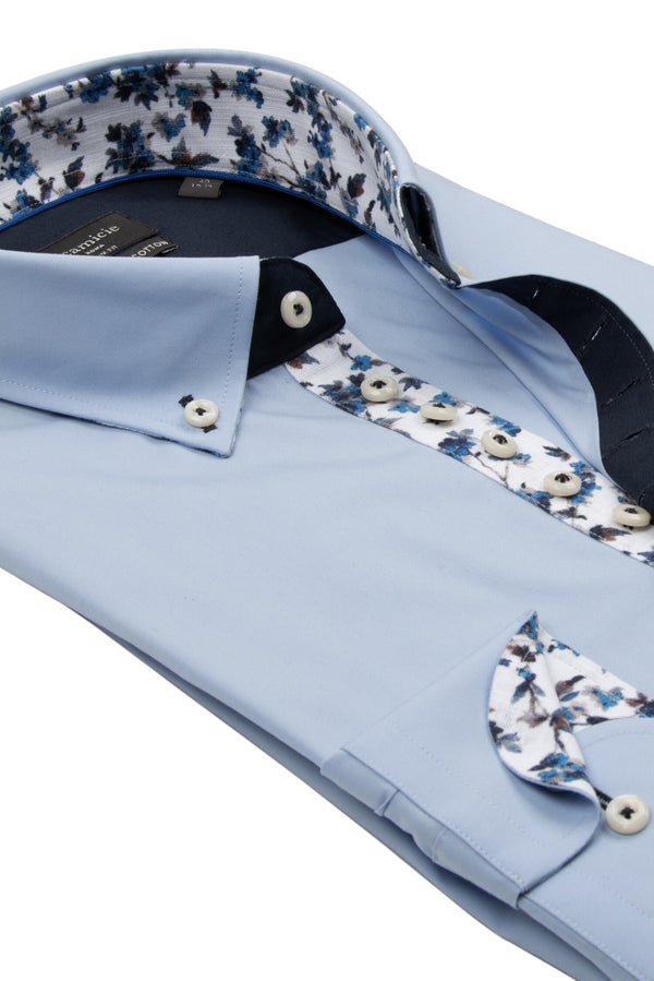 Donatello Iconic Herren Hemd Poplin Stretch Hellblau