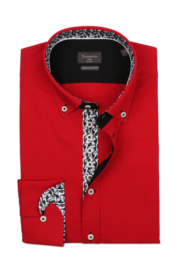 Donatello Iconic Herren Hemd Poplin Stretch Rot