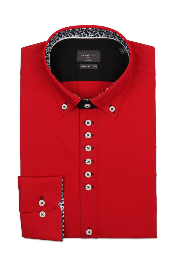 Donatello Iconic Herren Hemd Poplin Stretch Rot