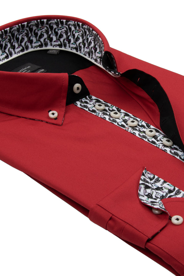 Donatello Iconic Herren Hemd Poplin Stretch Rot