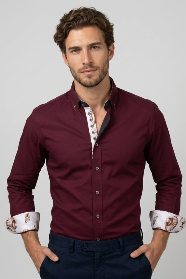 Donatello Iconic Herren Hemd Poplin Stretch Rot
