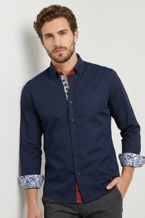 Donatello Iconic Herren Hemd Poplin Stretch Blau