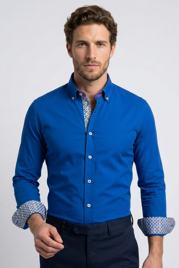 Donatello Iconic Herren Hemd Poplin Stretch Navy blau