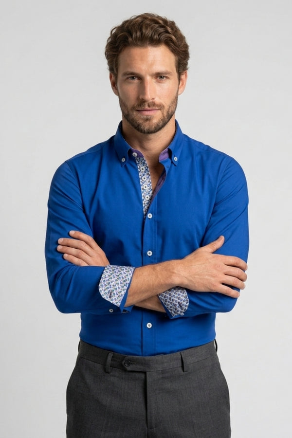 Donatello Iconic Herren Hemd Poplin Stretch Navy blau