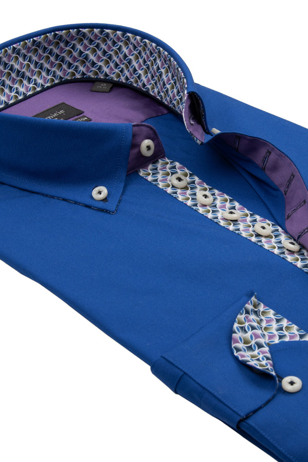 Donatello Iconic Herren Hemd Poplin Stretch Navy blau