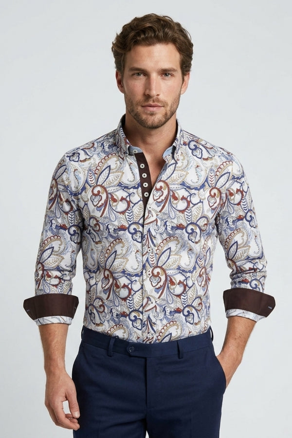 Donatello Iconic Herren Hemd Poplin Stretch Weiss Blau