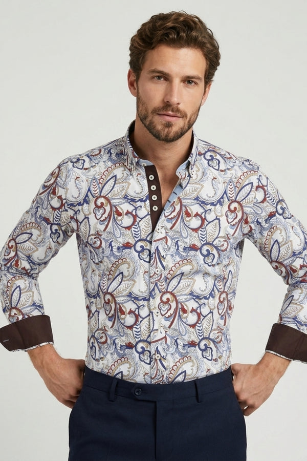 Donatello Iconic Herren Hemd Poplin Stretch Weiss Blau
