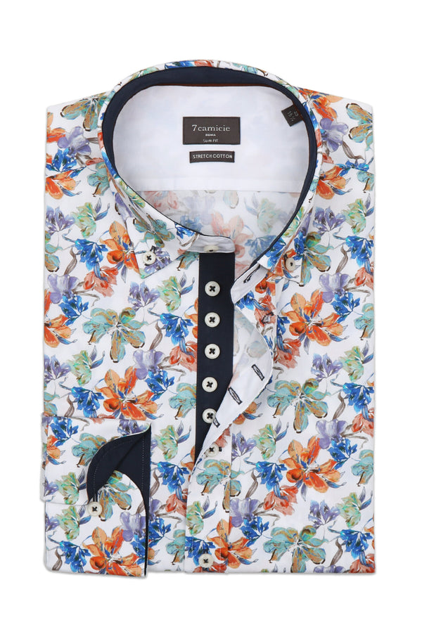 Donatello Iconic Herren Hemd Poplin Stretch Weiss Blau
