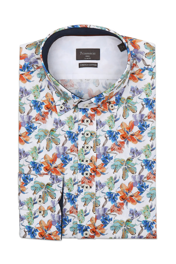 Donatello Iconic Herren Hemd Poplin Stretch Weiss Blau