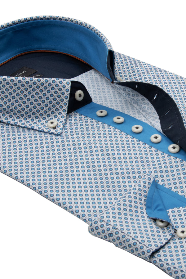 Donatello Iconic Herren Hemd Poplin Stretch Weiss Blau
