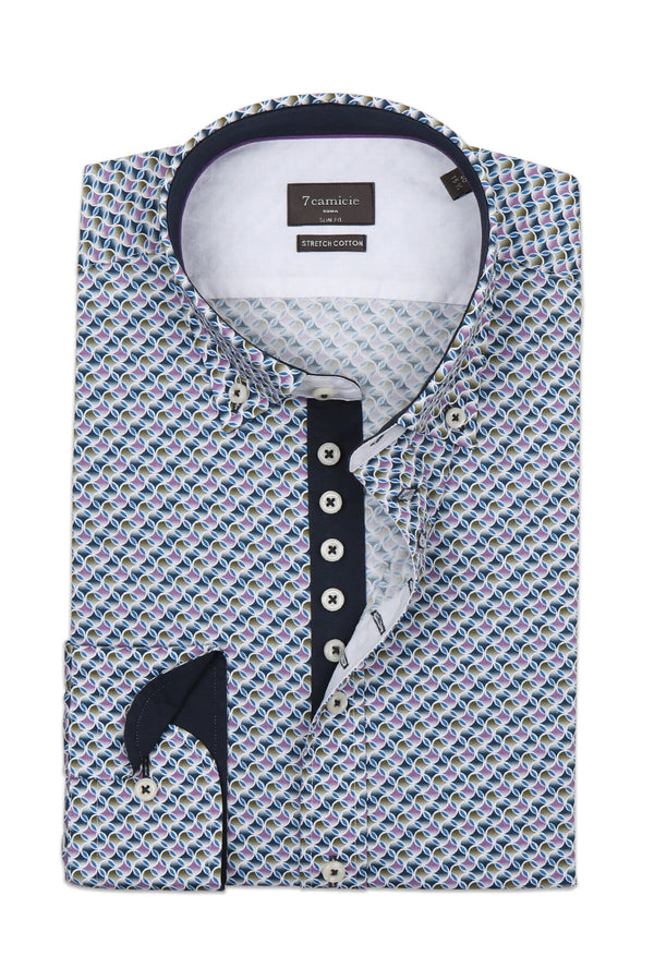 Donatello Iconic Herren Hemd Poplin Stretch Weiss Lila