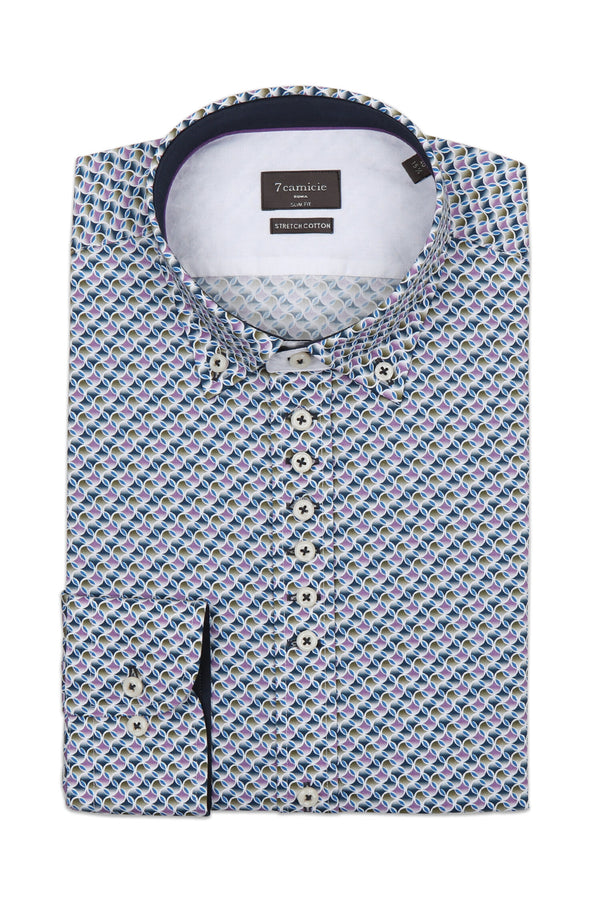 Donatello Iconic Herren Hemd Poplin Stretch Weiss Lila