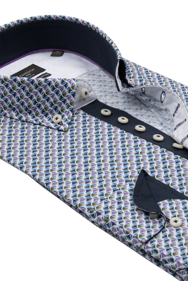 Donatello Iconic Herren Hemd Poplin Stretch Weiss Lila