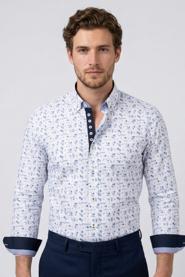 Donatello Iconic Herren Hemd Poplin Stretch Weiss Blau