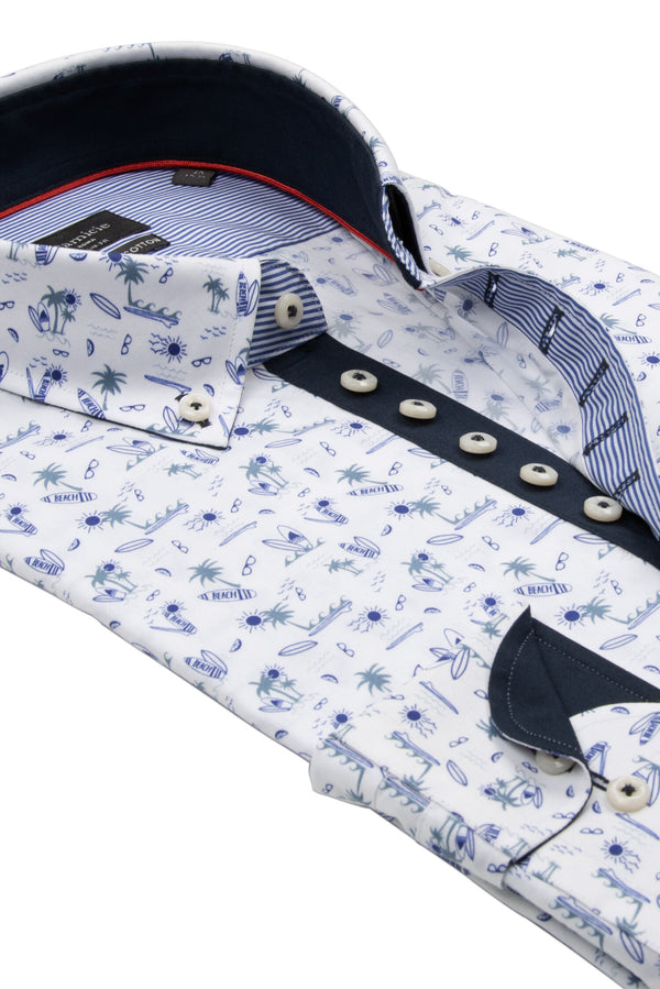 Donatello Iconic Herren Hemd Poplin Stretch Weiss Blau