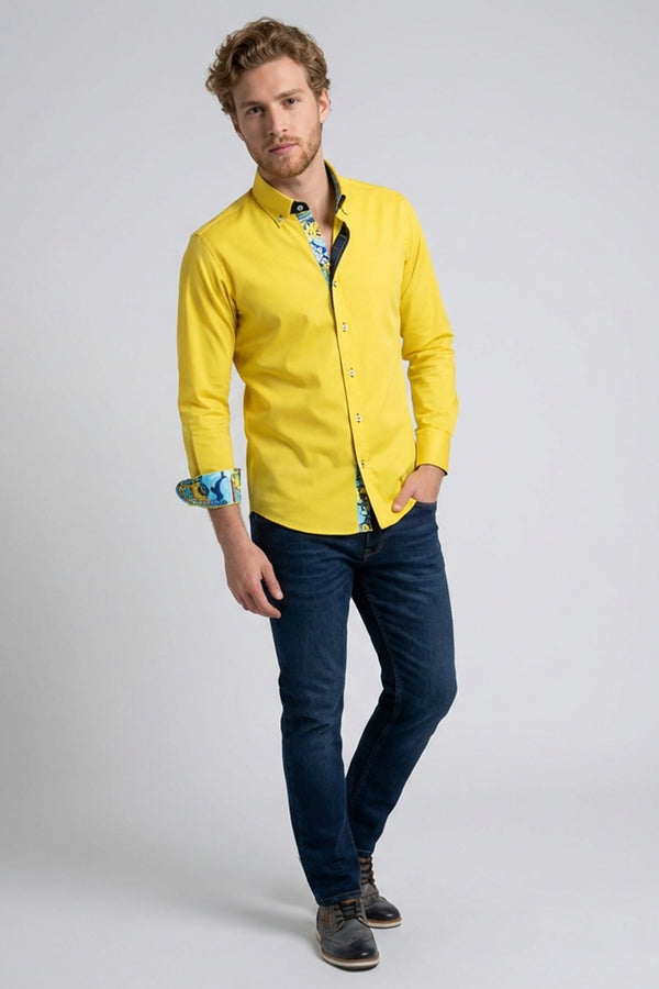 Donatello Iconic Herren Hemd Poplin Stretch Gelbe