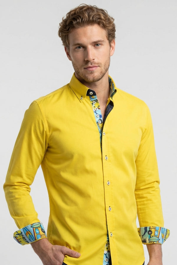 Donatello Iconic Herren Hemd Poplin Stretch Gelbe