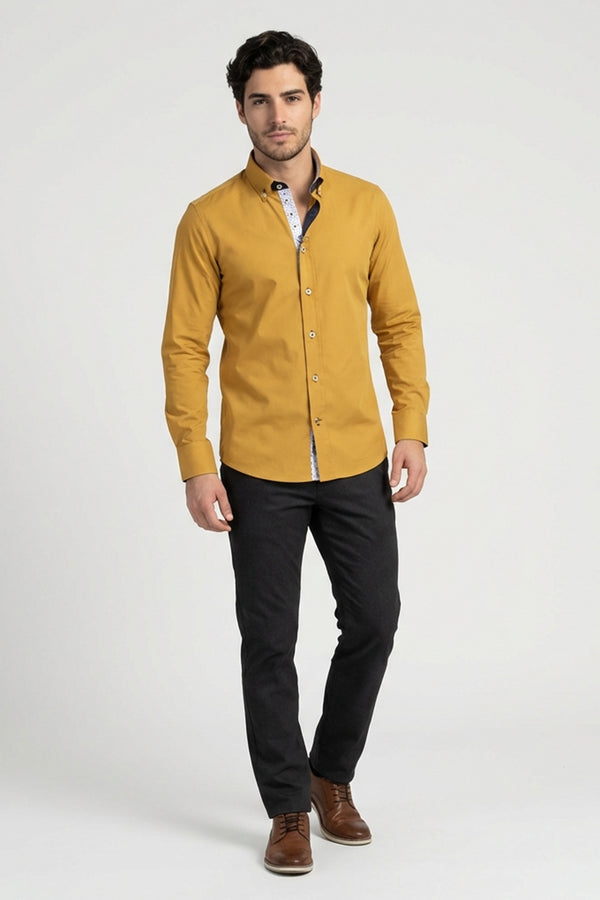 Donatello Iconic Herren Hemd Poplin Stretch Gelbe