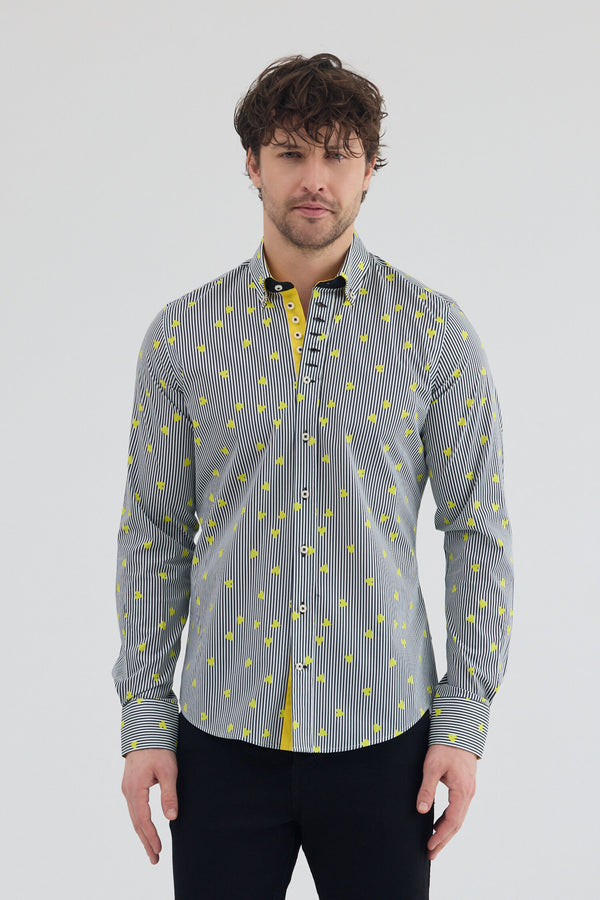 Camicia Uomo Donatello Iconic Popelin Stretch Nero Giallo