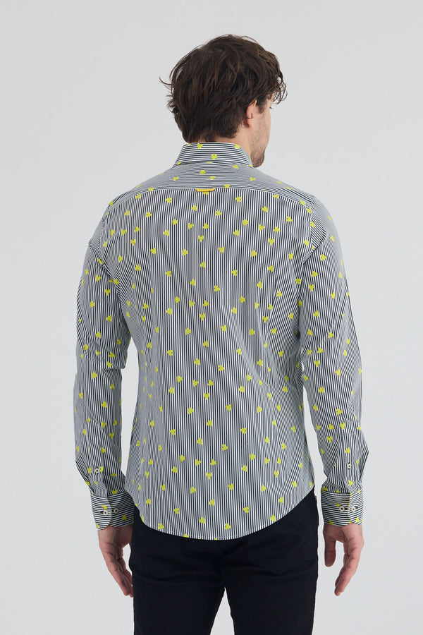 Camicia Uomo Donatello Iconic Popelin Stretch Nero Giallo