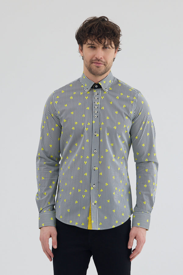 Camicia Uomo Donatello Iconic Popelin Stretch Nero Giallo