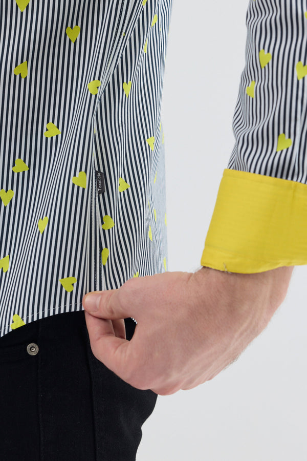 Camicia Uomo Donatello Iconic Popelin Stretch Nero Giallo