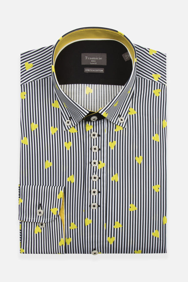 Camicia Uomo Donatello Iconic Popelin Stretch Nero Giallo