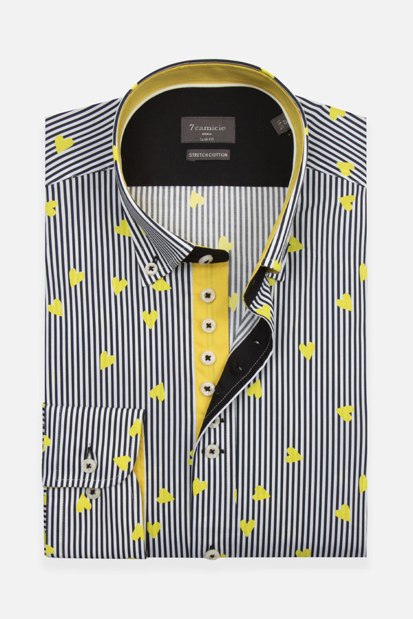 Camicia Uomo Donatello Iconic Popelin Stretch Nero Giallo
