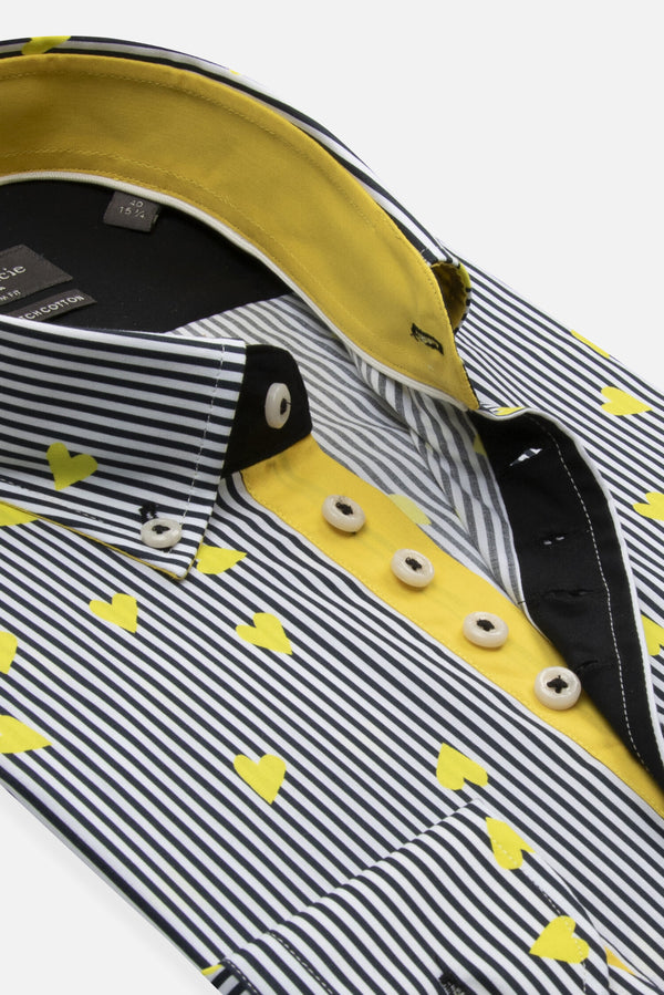 Camicia Uomo Donatello Iconic Popelin Stretch Nero Giallo
