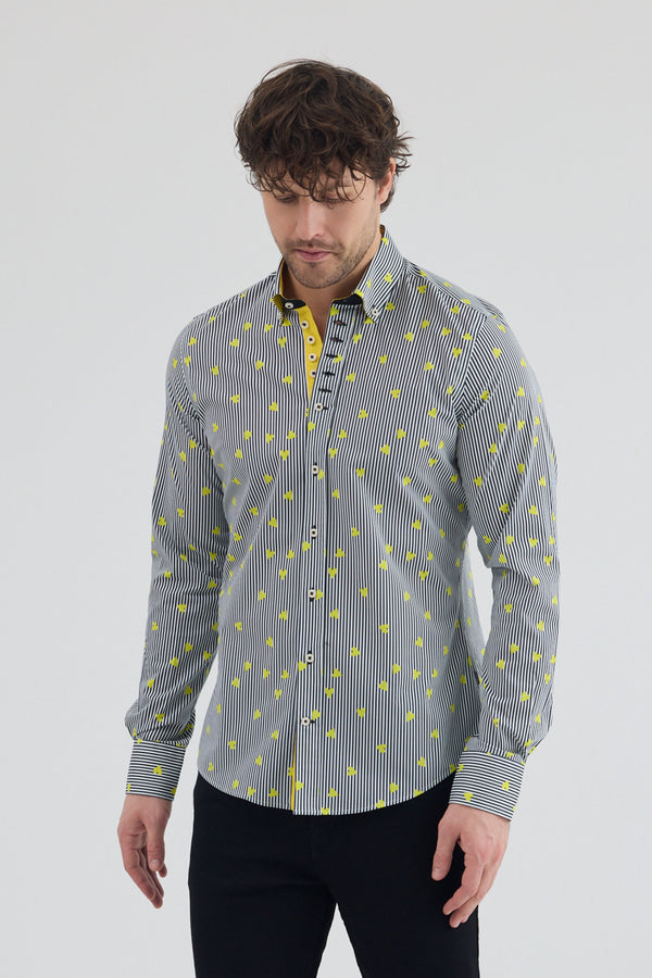 Camicia Uomo Donatello Iconic Popelin Stretch Nero Giallo