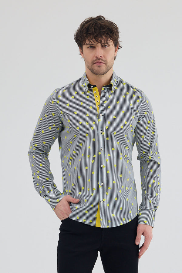 Camicia Uomo Donatello Iconic Popelin Stretch Nero Giallo