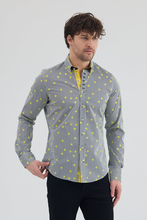 Camicia Uomo Donatello Iconic Popelin Stretch Nero Giallo