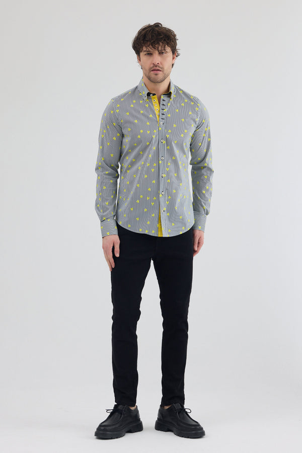 Camicia Uomo Donatello Iconic Popelin Stretch Nero Giallo