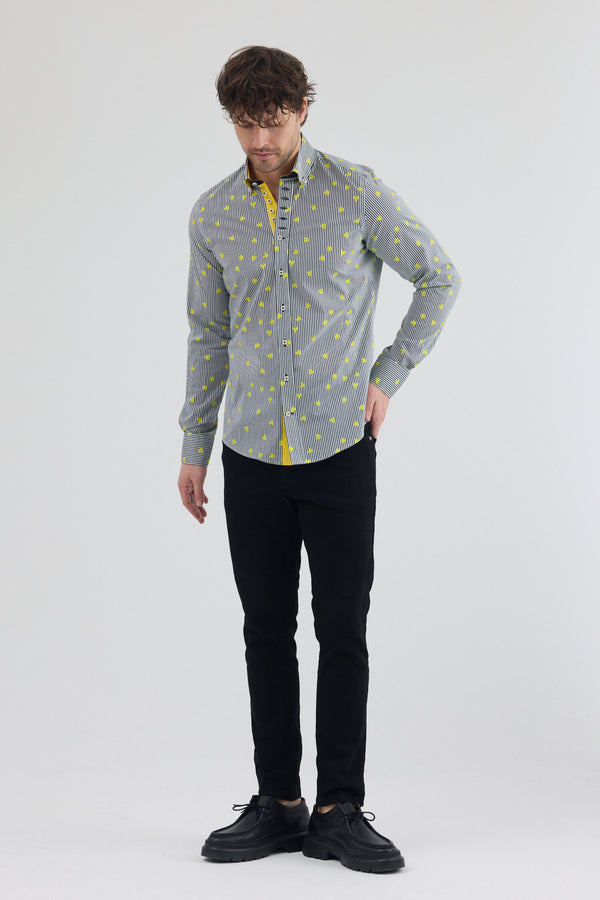 Camicia Uomo Donatello Iconic Popelin Stretch Nero Giallo