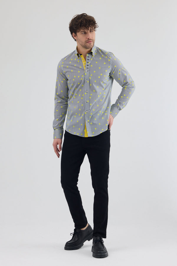Camicia Uomo Donatello Iconic Popelin Stretch Nero Giallo