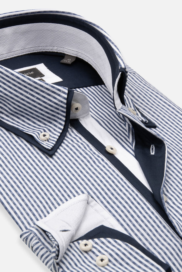 Sport Herren Hemd Jacquard Blau Weiss